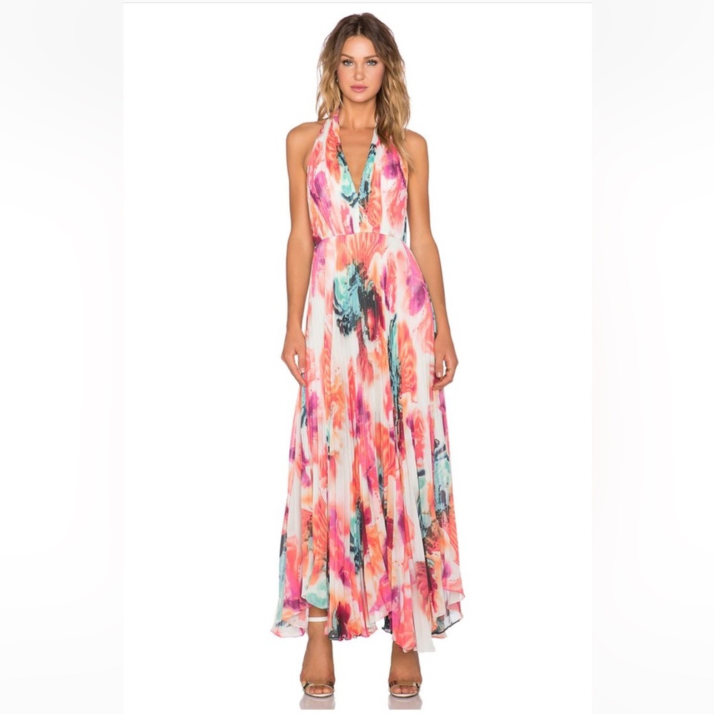 Alice + Olivia Vibrant Halter Dress in Abstract Pigment, New with Tags